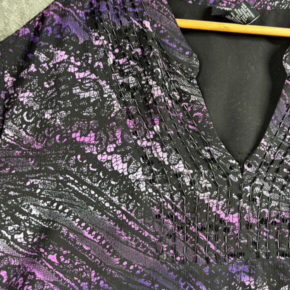 Maggie Barnes Lined Sheer Sequin Top Dark Romantic Black Purple 5X 34/36 E111 - Picture 2 of 11